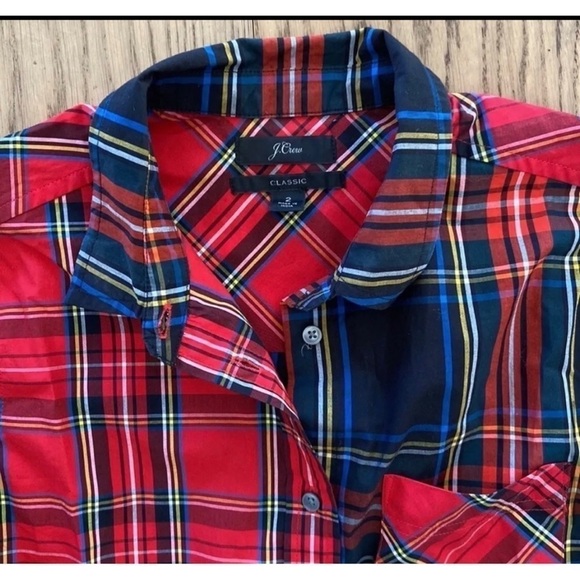 J Crew Womens Sz 2 Red Plaid Tartan Classic-Fit Boy Button Down Shirt Top - Picture 10 of 13